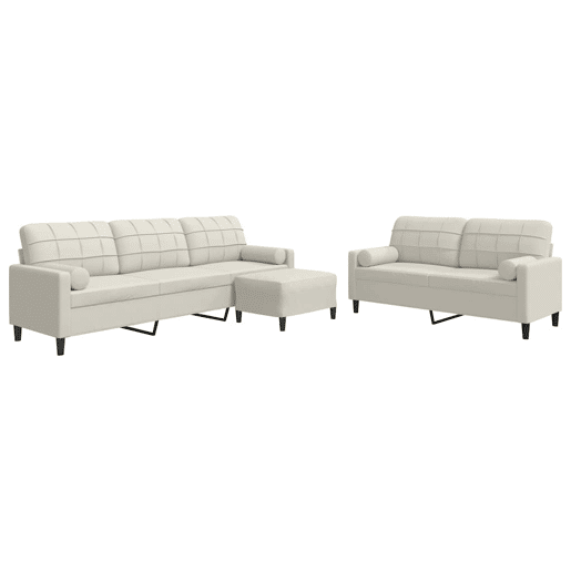 vidaXL 3 pcs conjunto de sofás com almofadões e rolos veludo creme vidaXL 3 pcs conjunto de sofás com almofadões e rolos veludo creme