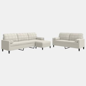 vidaXL 3 pcs conjunto de sofás com almofadões e rolos veludo creme