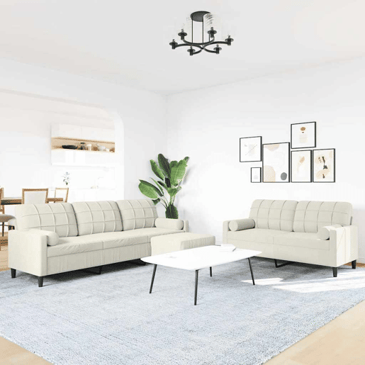 vidaXL 3 pcs conjunto de sofás com almofadões e rolos veludo creme vidaXL 3 pcs conjunto de sofás com almofadões e rolos veludo creme