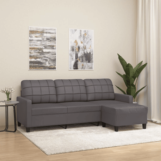 vidaXL Sofá de 3 lugares c apoio de pés 180 cm couro artificial cinza