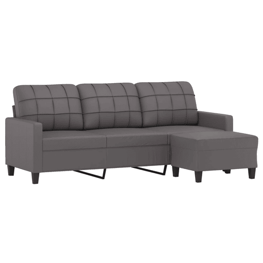 vidaXL Sofá de 3 lugares c apoio de pés 180 cm couro artificial cinza