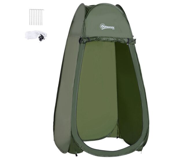 Outsunny tienda de ducha pop up tienda de campaña instantánea con protección uv techo impermeable y asa para camping ciclismo baño ducha playa 100x100x185 cm verde