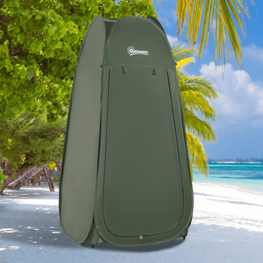 Outsunny Tenda de Duche para Campismo Dobrável Pop UP Tenda de Privacidade com proteção UV e Tecido Impermeável 100x100x185cm Verde Escuro