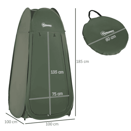 Outsunny Tenda de Duche para Campismo Dobrável Pop UP Tenda de Privacidade com proteção UV e Tecido Impermeável 100x100x185cm Verde Escuro