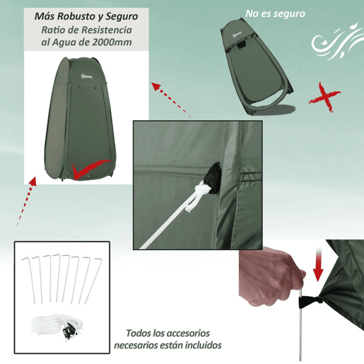 Outsunny Tenda de Duche para Campismo Dobrável Pop UP Tenda de Privacidade com proteção UV e Tecido Impermeável 100x100x185cm Verde Escuro