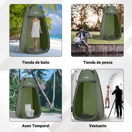 Outsunny Tenda de Duche para Campismo Dobrável Pop UP Tenda de Privacidade com proteção UV e Tecido Impermeável 100x100x185cm Verde Escuro