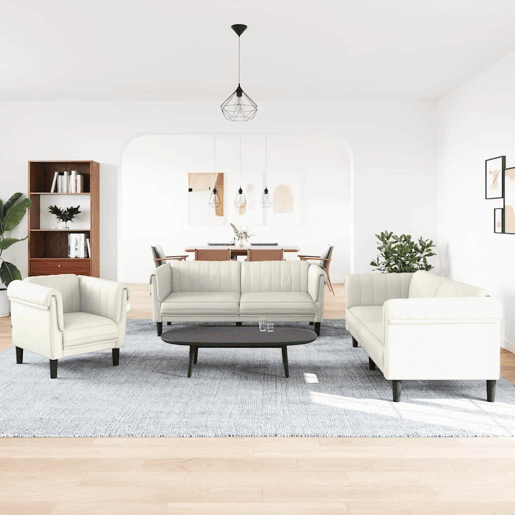 vidaXL 3 pcs conjunto de sofás veludo cor creme vidaXL 3 pcs conjunto de sofás veludo cor creme