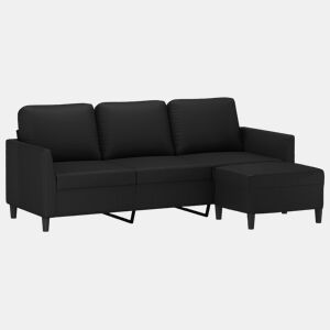 vidaXL Sofá de 3 lugares c apoio de pés 180 cm couro artificial preto