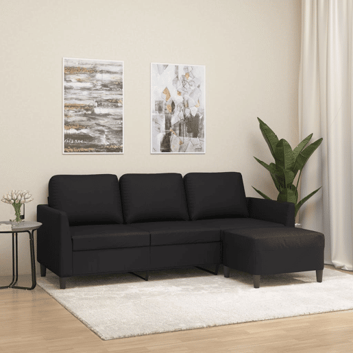 vidaXL Sofá de 3 lugares c apoio de pés 180 cm couro artificial preto