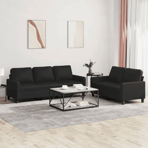vidaXL 2 pcs conjunto de sofás com almofadões couro artificial preto vidaXL 2 pcs conjunto de sofás com almofadões couro artificial preto