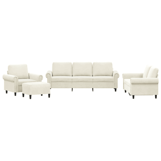 vidaXL 4 pcs conjunto de sofás com almofadões veludo cor creme vidaXL 4 pcs conjunto de sofás com almofadões veludo cor creme