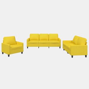 vidaXL 3 pcs conjunto de sofás com almofadões tecido amarelo-claro