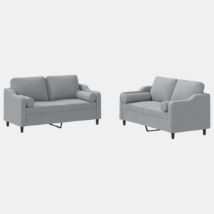 vidaXL 2 pcs conjunto de sofás com almofadas tecido cinzento-claro