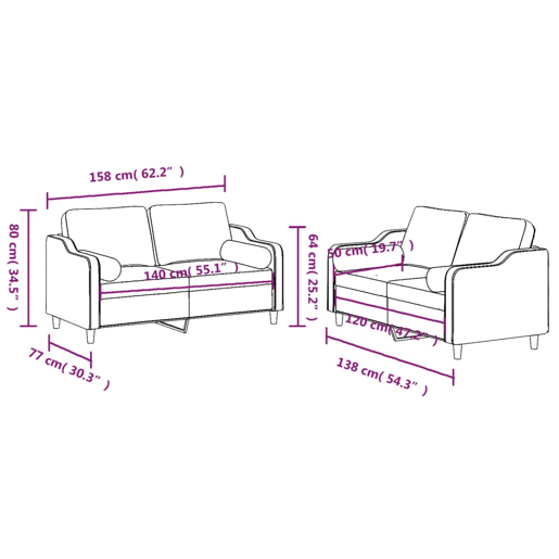 vidaXL 2 pcs conjunto de sofás com almofadas tecido cinzento-claro vidaXL 2 pcs conjunto de sofás com almofadas tecido cinzento-claro