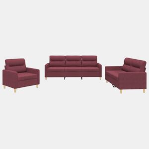 vidaXL 3 pcs conjunto de sofás com almofadões tecido vermelho tinto