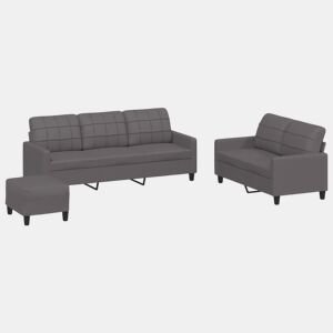 vidaXL 3 pcs conjunto de sofás c almofadões couro artificial cinzento