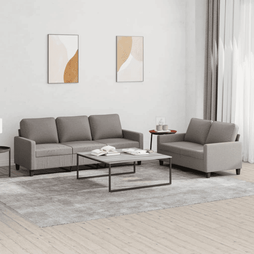 vidaXL 2 pcs conjunto de sofás com almofadões tecido cinza-acastanhado