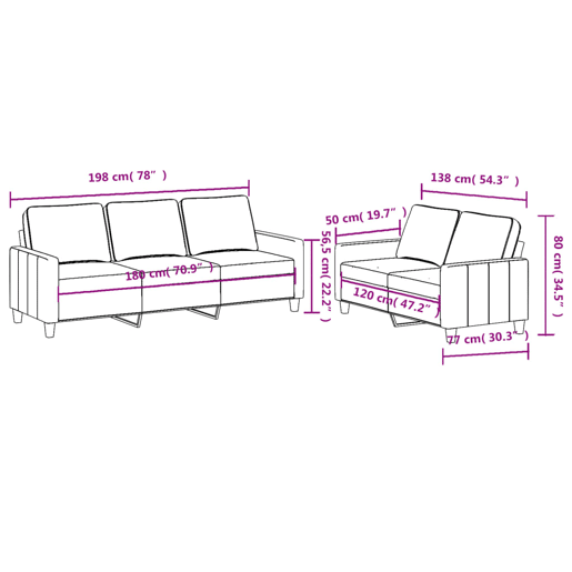 vidaXL 2 pcs conjunto de sofás com almofadões tecido cinza-acastanhado