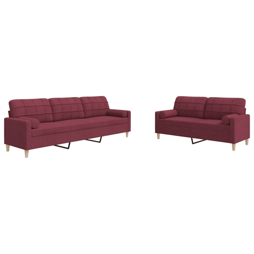 vidaXL 2 pcs conjunto de sofás com almofadas tecido vermelho-tinto vidaXL 2 pcs conjunto de sofás com almofadas tecido vermelho-tinto