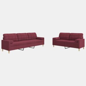 vidaXL 2 pcs conjunto de sofás com almofadas tecido vermelho-tinto