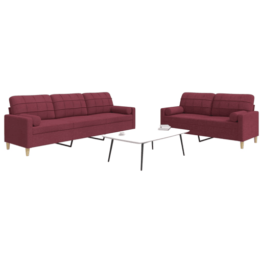 vidaXL 2 pcs conjunto de sofás com almofadas tecido vermelho-tinto vidaXL 2 pcs conjunto de sofás com almofadas tecido vermelho-tinto