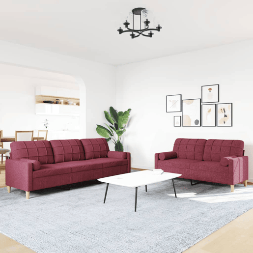 vidaXL 2 pcs conjunto de sofás com almofadas tecido vermelho-tinto vidaXL 2 pcs conjunto de sofás com almofadas tecido vermelho-tinto