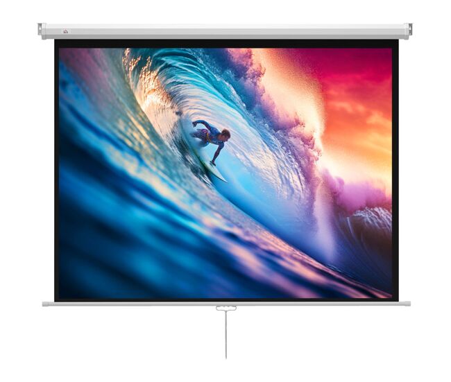 Homcom pantalla de proyector manual 84 pulgadas pantalla de proyección portátil formato 4:3 ángulo de visión de 160° para interior y exterior eventos deportivos cine en casa patio 165x124 cm blanco