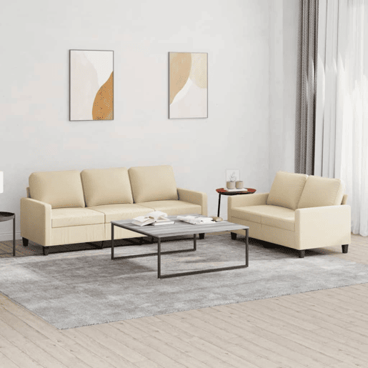 vidaXL 2 pcs conjunto de sofás com almofadões tecido cor creme vidaXL 2 pcs conjunto de sofás com almofadões tecido cor creme