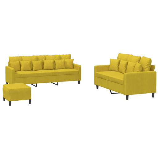 vidaXL 3 pcs conjunto de sofás com almofadões veludo amarelo