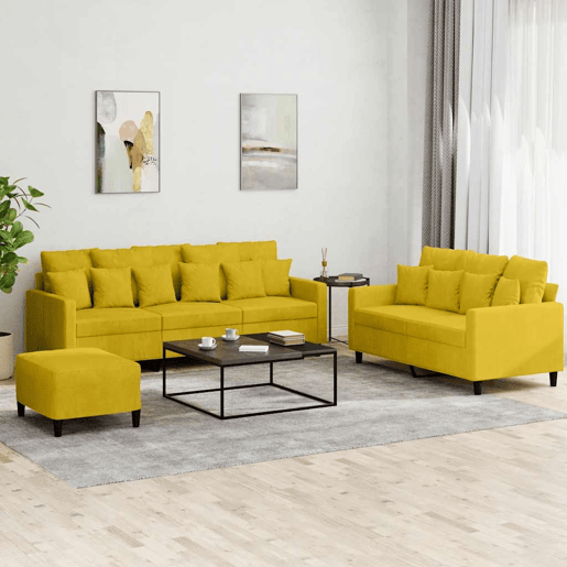 vidaXL 3 pcs conjunto de sofás com almofadões veludo amarelo