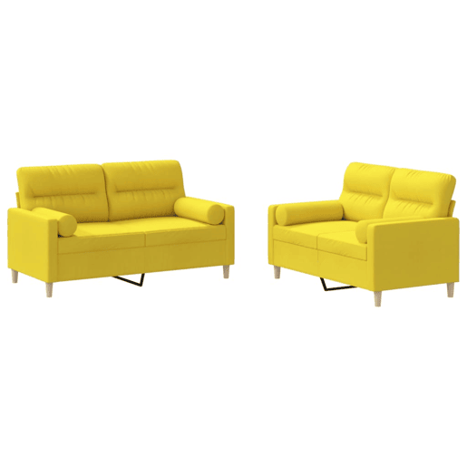 vidaXL 2 pcs conjunto de sofás com almofadas tecido amarelo-claro vidaXL 2 pcs conjunto de sofás com almofadas tecido amarelo-claro
