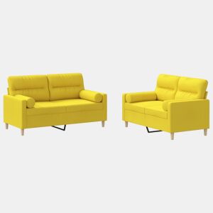 vidaXL 2 pcs conjunto de sofás com almofadas tecido amarelo-claro