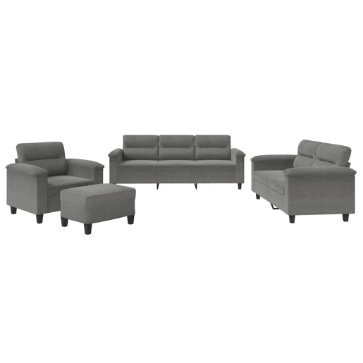 vidaXL 4 pcs conj. sofás c almofadões tecido microfibra cinza-escuro