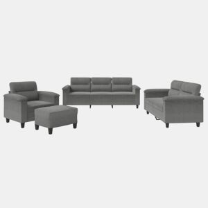 vidaXL 4 pcs conj. sofás c almofadões tecido microfibra cinza-escuro