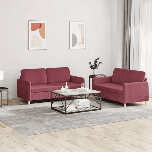 vidaXL 2 pcs conjunto de sofás com almofadões tecido vermelho tinto