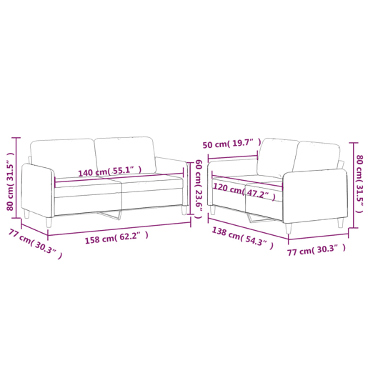 vidaXL 2 pcs conjunto de sofás com almofadões tecido vermelho tinto
