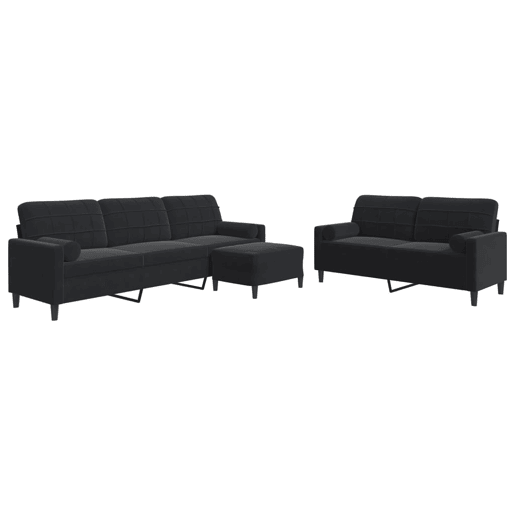 vidaXL 3 pcs conjunto de sofás com almofadões e rolos veludo preto