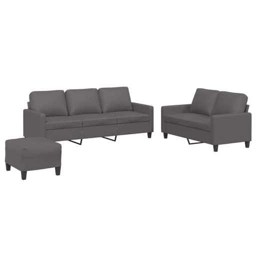 vidaXL 3 pcs conjunto de sofás c almofadões couro artificial cinzento vidaXL 3 pcs conjunto de sofás c almofadões couro artificial cinzento