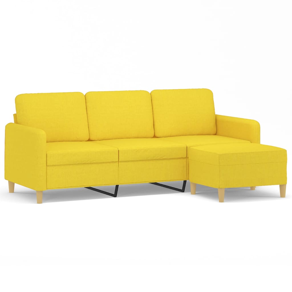Vidaxl sofá de 3 plazas con taburete de tela amarillo claro 180 cm