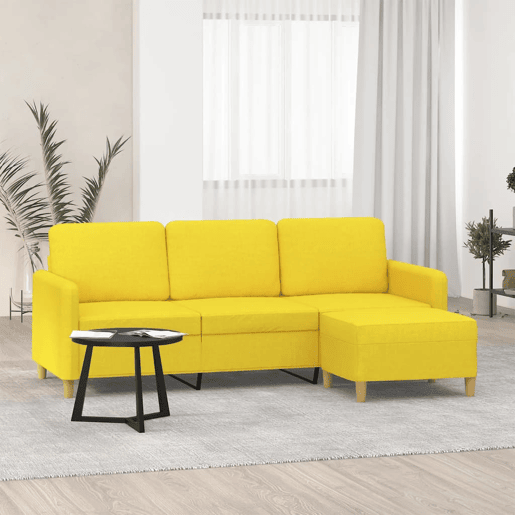vidaXL Sofá de 3 lugares com apoio de pés 180 cm tecido amarelo-claro vidaXL Sofá de 3 lugares com apoio de pés 180 cm tecido amarelo-claro