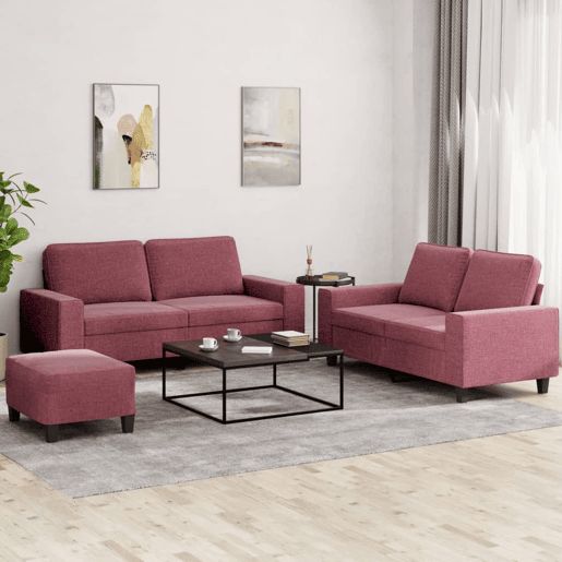 vidaXL 3 pcs conjunto de sofás tecido vermelho-tinto vidaXL 3 pcs conjunto de sofás tecido vermelho-tinto