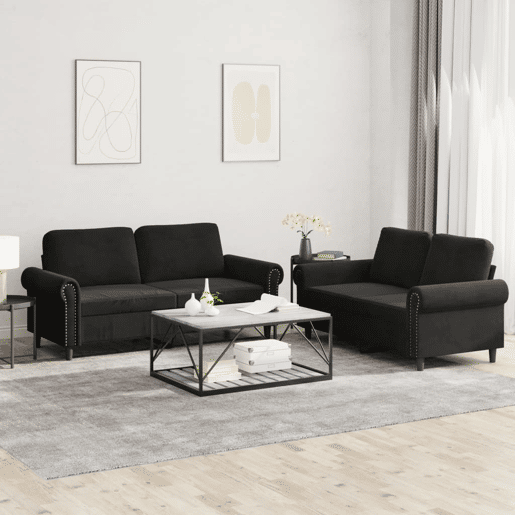 vidaXL 2 pcs conjunto de sofás com almofadões veludo preto vidaXL 2 pcs conjunto de sofás com almofadões veludo preto