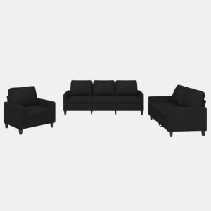 vidaXL 3 pcs conjunto de sofás com almofadões tecido preto