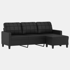 vidaXL Sofá de 3 lugares c apoio de pés 180 cm couro artificial preto