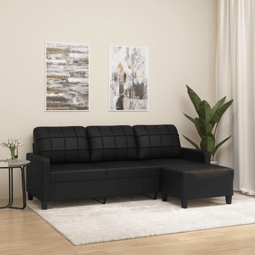 vidaXL Sofá de 3 lugares c apoio de pés 180 cm couro artificial preto vidaXL Sofá de 3 lugares c apoio de pés 180 cm couro artificial preto