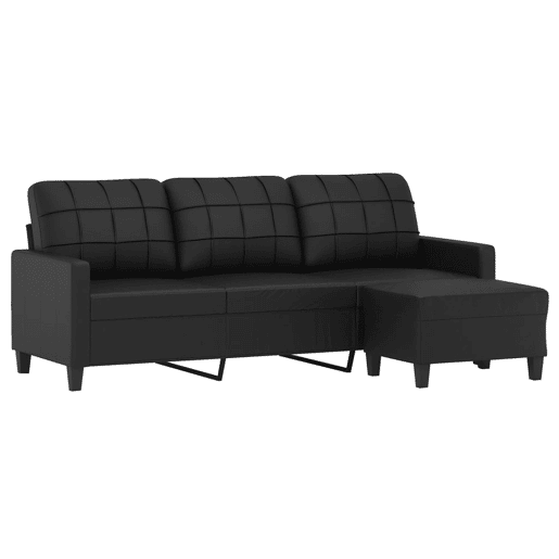 vidaXL Sofá de 3 lugares c apoio de pés 180 cm couro artificial preto vidaXL Sofá de 3 lugares c apoio de pés 180 cm couro artificial preto