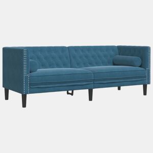 vidaXL Sofá chesterfield com rolos 3 lugares veludo preto