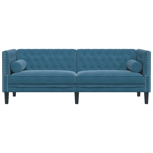 vidaXL Sofá chesterfield com rolos 3 lugares veludo preto