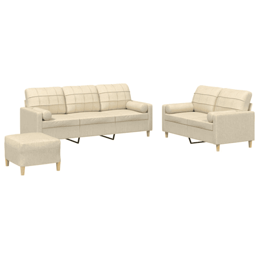 vidaXL 3 pcs conjunto de sofás com almofadas tecido cor creme