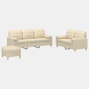 vidaXL 3 pcs conjunto de sofás com almofadas tecido cor creme
